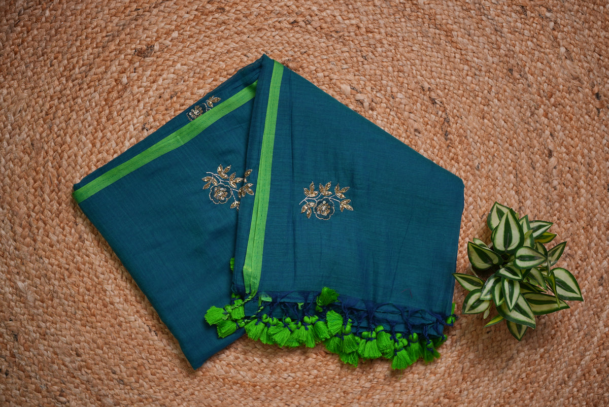 Malcotton zardusi saree without blouse piece