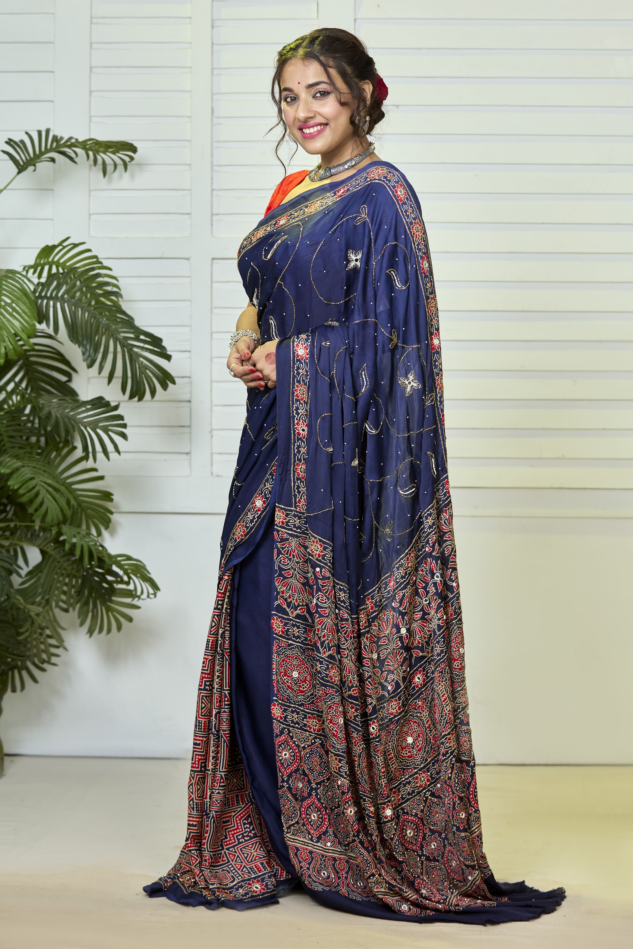 MODAL AJRAK ZARDOSI HANDWORK SAREE