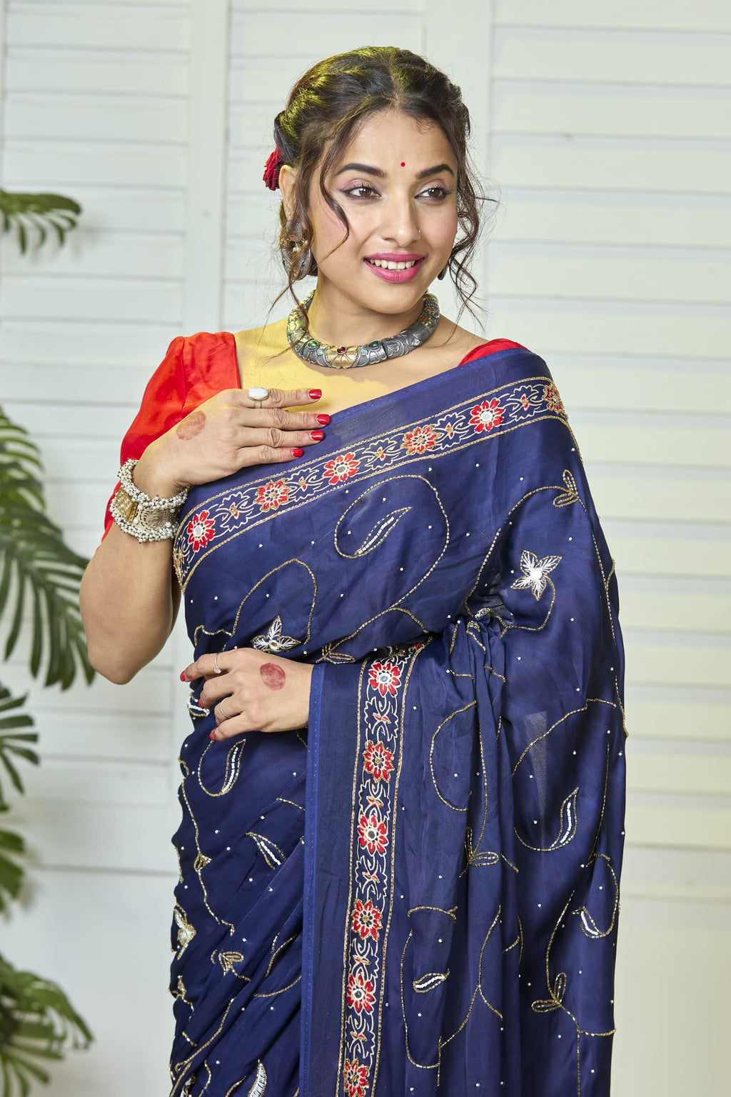 MODAL AJRAK ZARDOSI HANDWORK SAREE