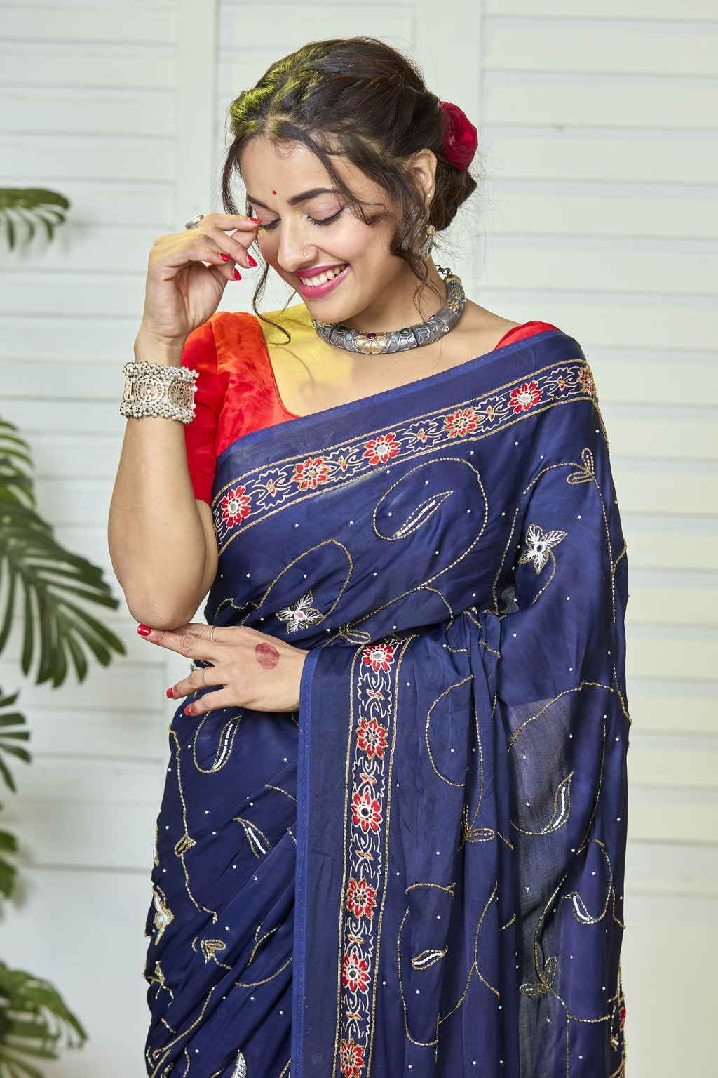MODAL AJRAK ZARDOSI HANDWORK SAREE