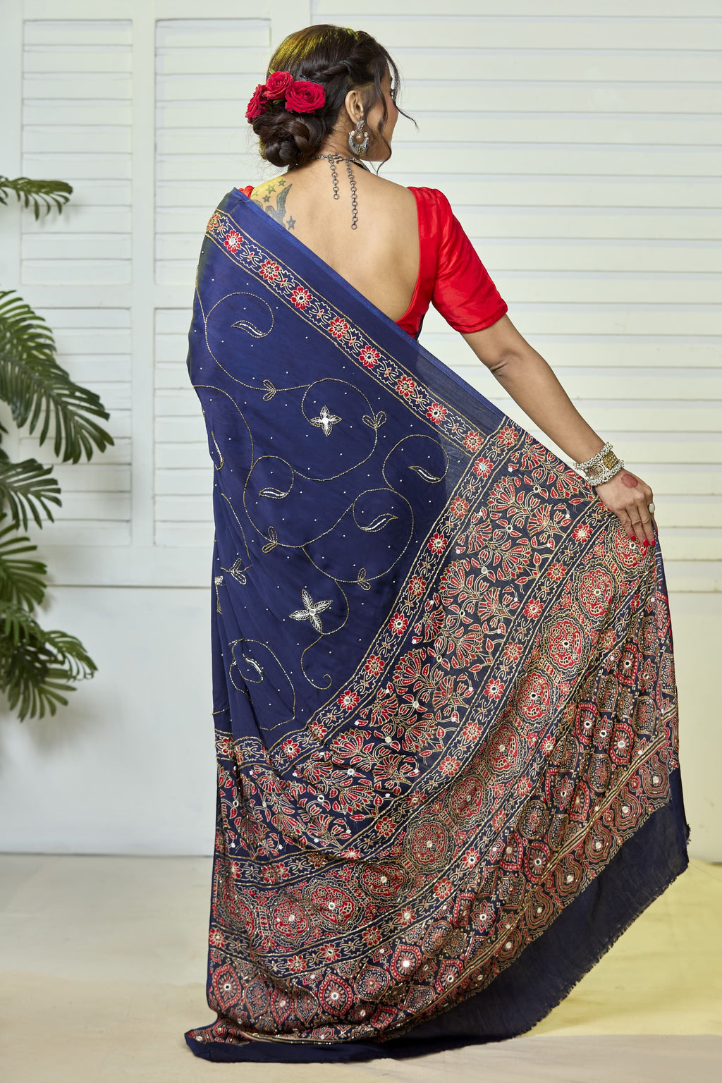 MODAL AJRAK ZARDOSI HANDWORK SAREE