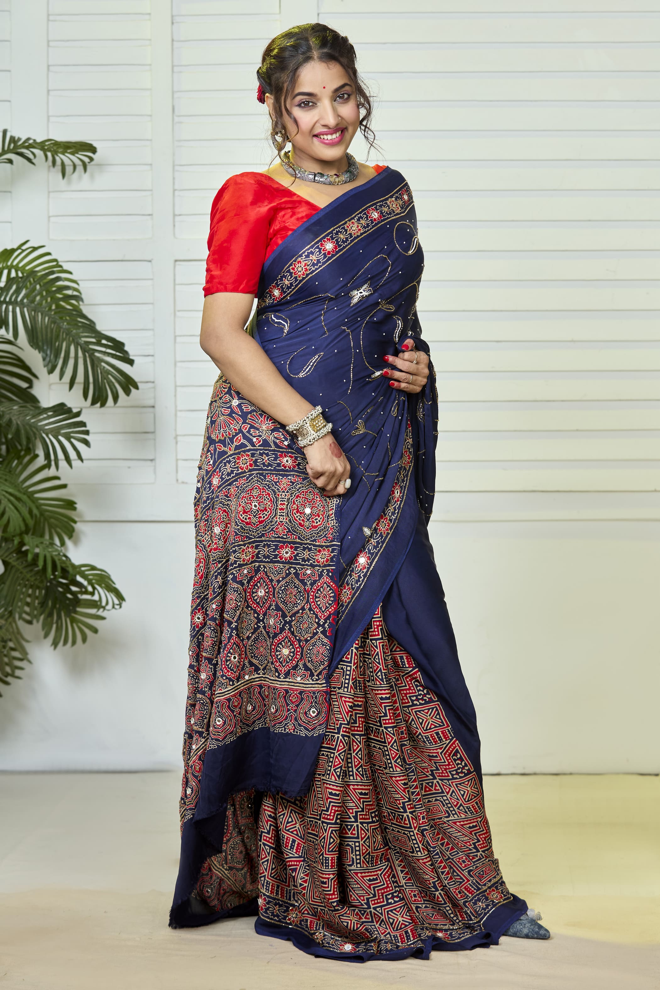 MODAL AJRAK ZARDOSI HANDWORK SAREE