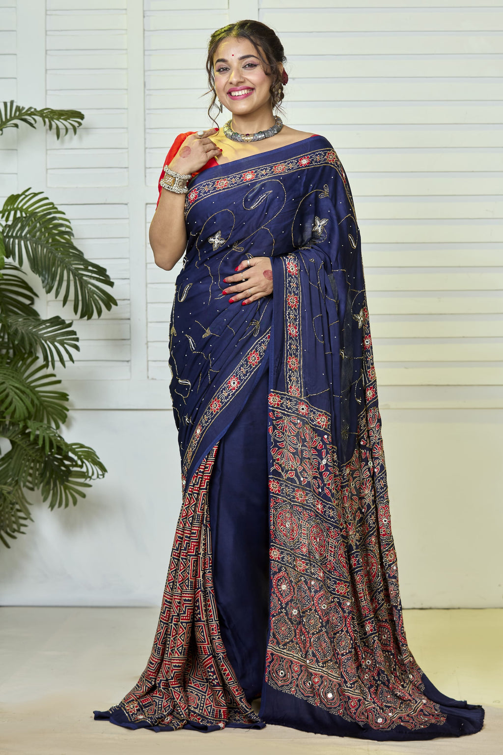 MODAL AJRAK ZARDOSI HANDWORK SAREE