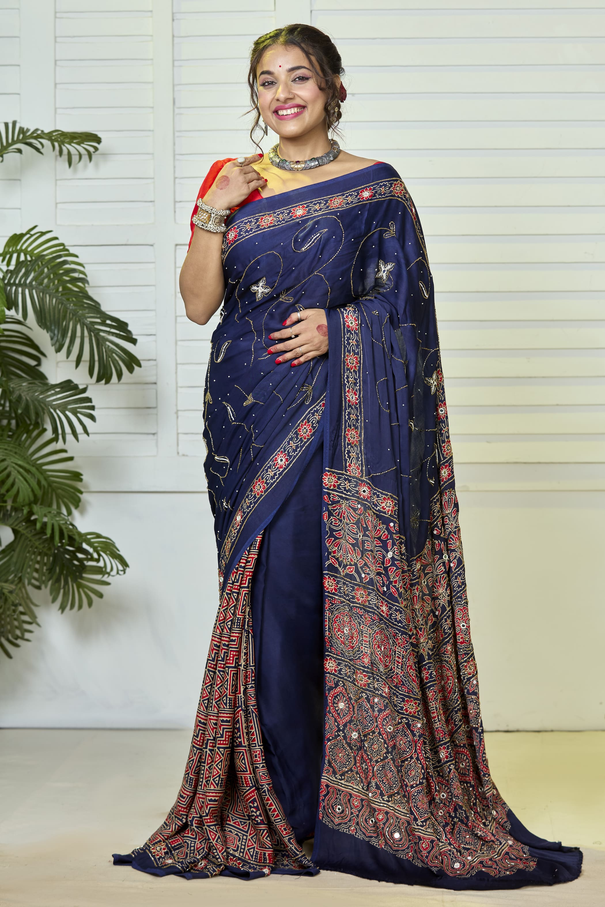 MODAL AJRAK ZARDOSI HANDWORK SAREE