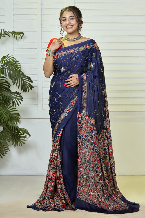 MODAL AJRAK ZARDOSI HANDWORK SAREE