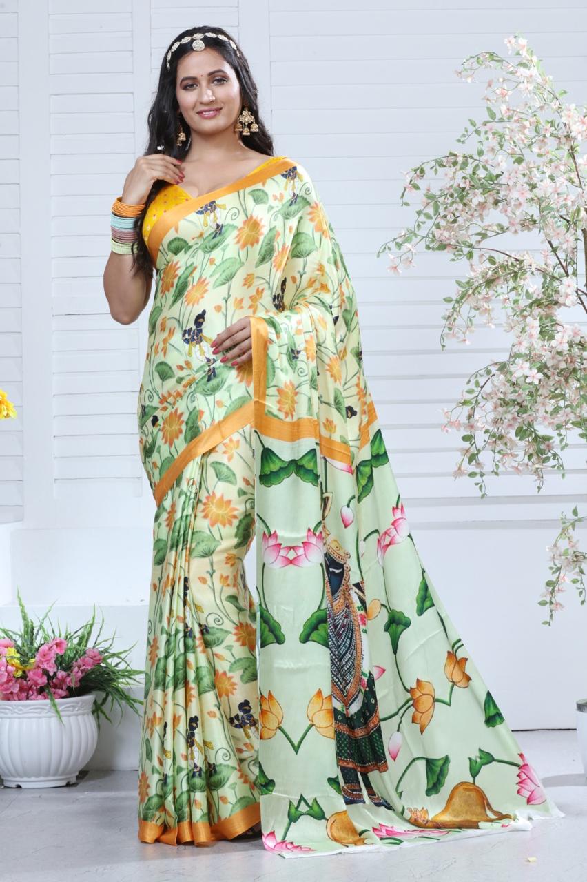 Designer Bangalore Silk Khatha Work Saree with Running Blouse Piece