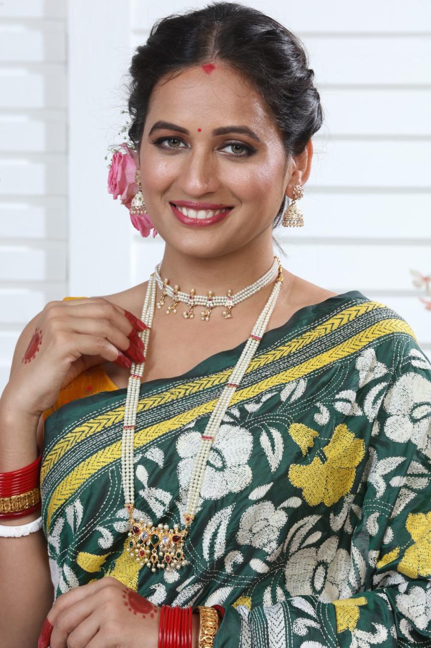 Bangalore Silk Khatha Handwork Saree with Running Blouse Piece