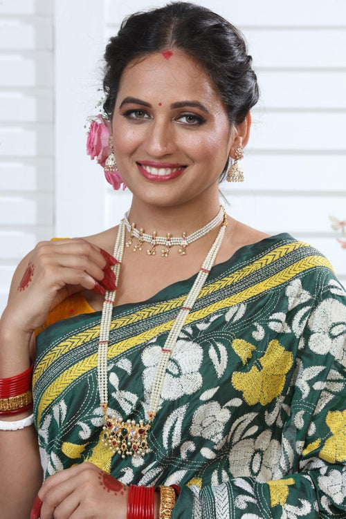 Bangalore Silk Khatha Handwork Saree with Running Blouse Piece