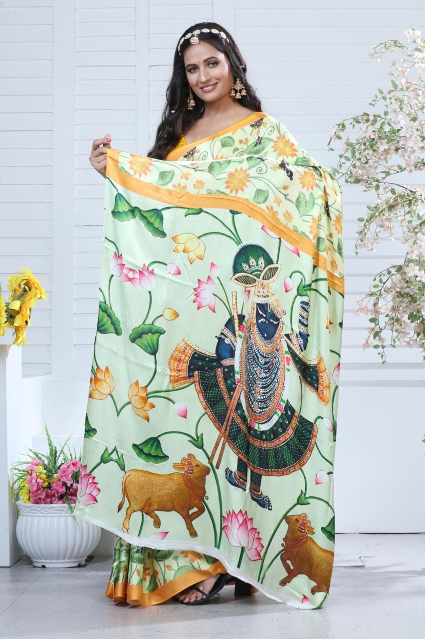 Designer Bangalore Silk Khatha Work Saree with Running Blouse Piece