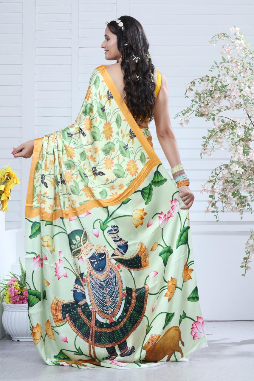 Designer Bangalore Silk Khatha Work Saree with Running Blouse Piece
