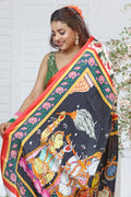 Modal Silk Digital Print Kalamkari Saree with Running Contrast Blouse Piece