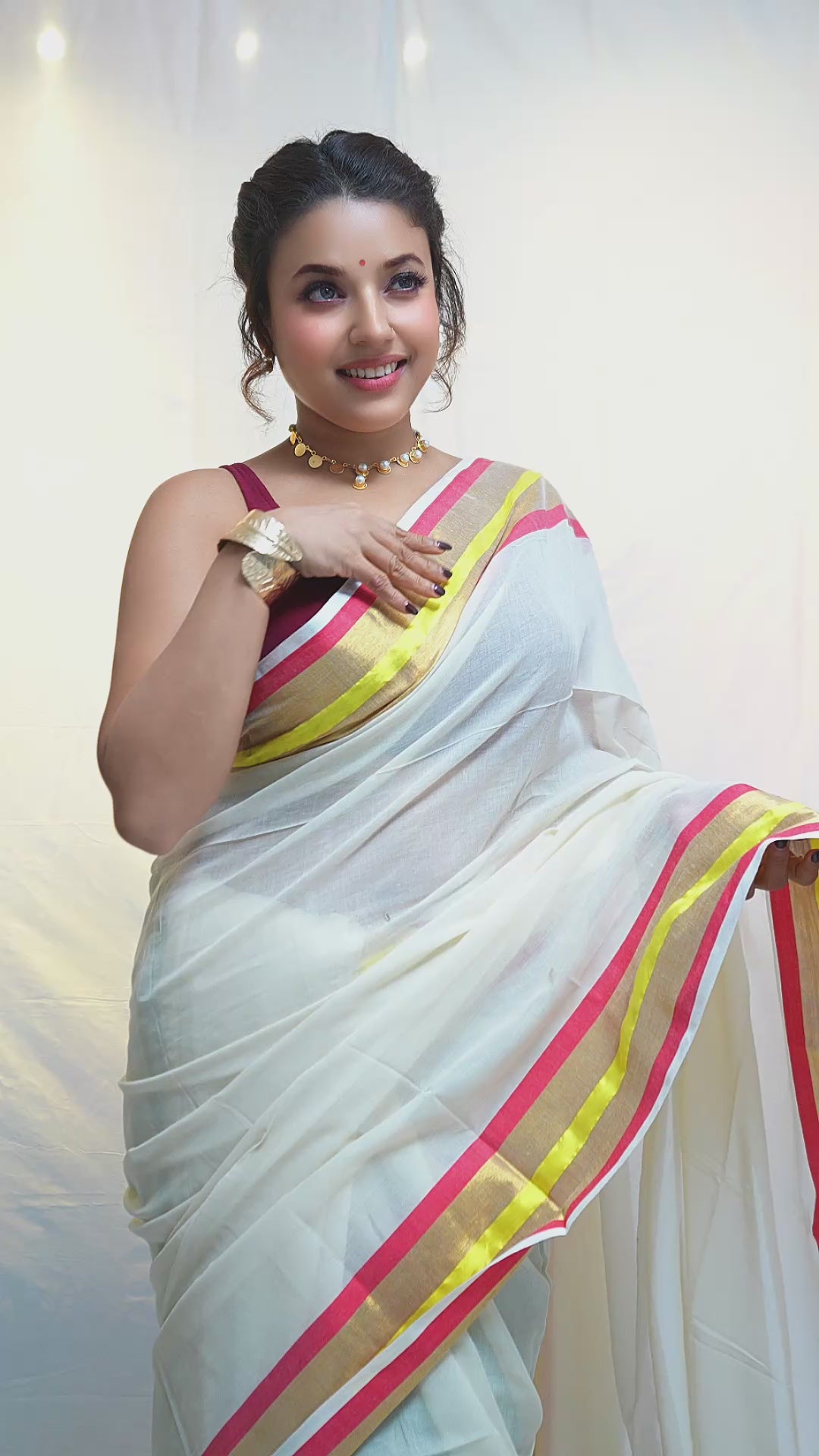 Traditional White Onam Special Kasavu Saree